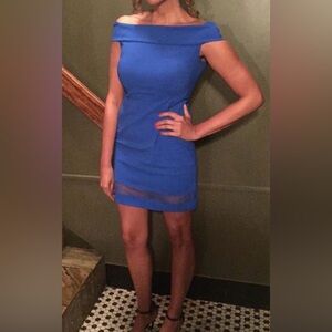 Halston Heritage Off-Shoulder Royal Blue Mini Dress